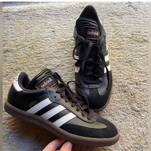 Adidas Black and White Athletic Shoes with Iconic Stripes